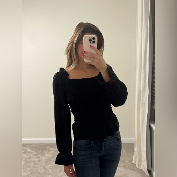 Renvy Black Smocked Blouse - Picture 1 of 7